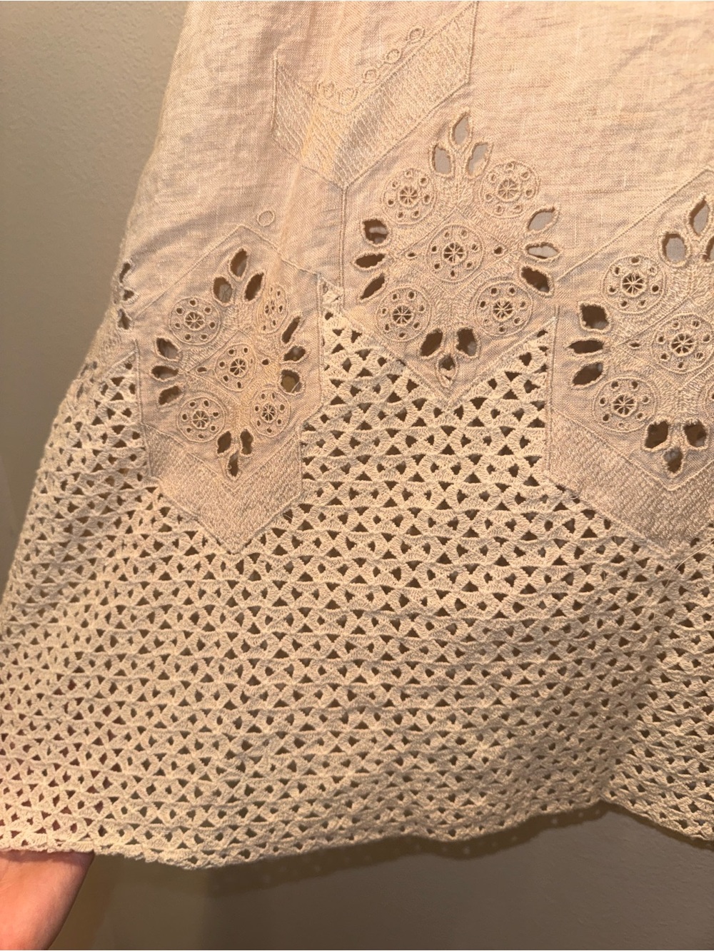 Chico's 100% Linen Cream Eyelet & Crochet Midi Skirt - Picture 2 of 6